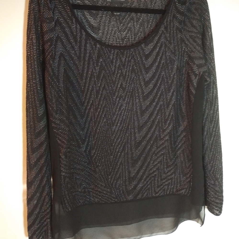 INC Size L black/silver sweater w/sheer accents